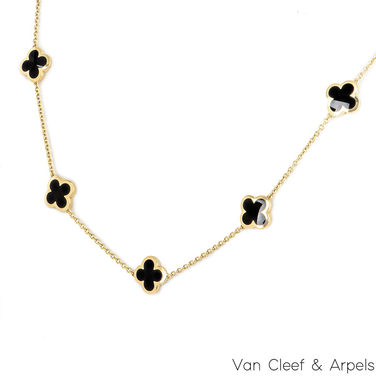 Estate Jewelry Van Cleef & Arpels Alhambra Onyx Yellow Gold Necklace -  Estate Jewelry